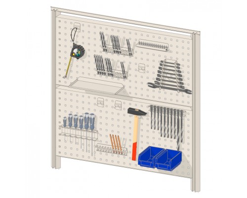 Панель перфорированная с аксессуарами для инструмента в мастерскую